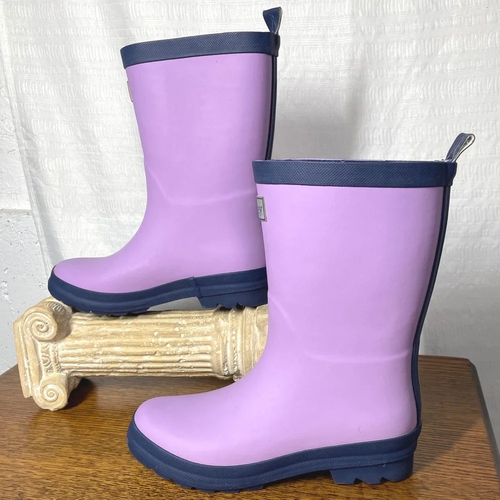 Hatley Girls Lavender Purple Navy Blue Rubber Rain Boots Size US 2 Waterproof